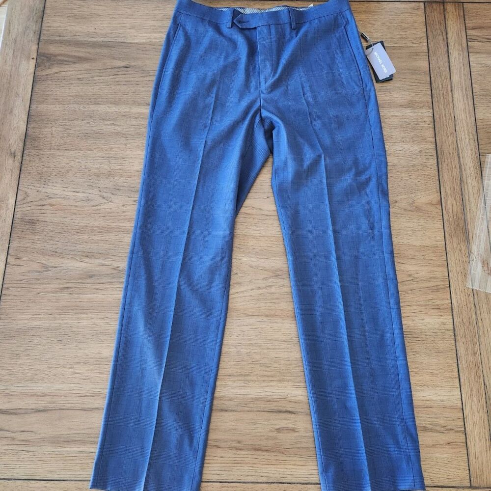 Michael Kors Blue Check Slim-Fit Trousers (33W x 32L)